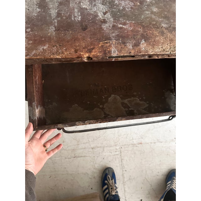 Coffee Antique Distressed Industrial Work Table or Console Leiman Brothers For Sale - Image 8 of 12
