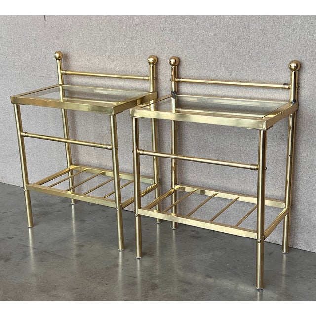 Pair of Midcentury Italian Bronze and Glass With Nightstands With Crest For Sale - Image 4 of 11
