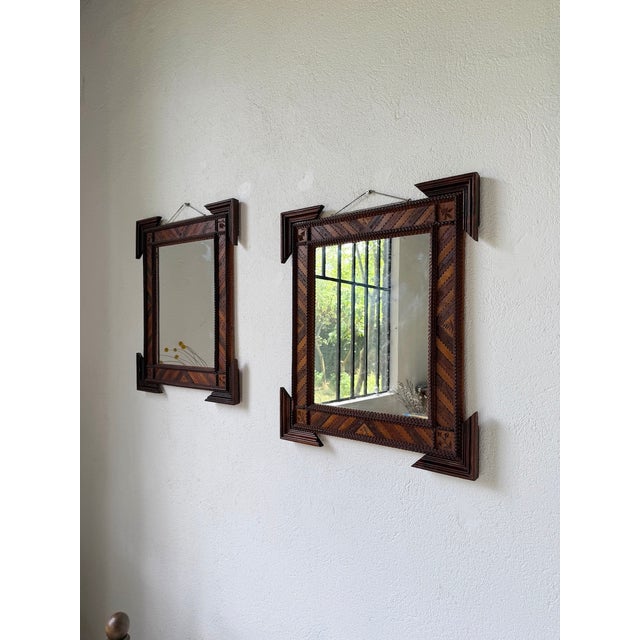 Tramp Art Style Wooden Mirrors, 1950s, Set of 2 For Sale - Image 12 of 18