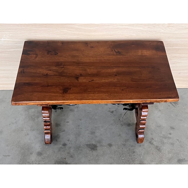 Late 19th Century 19th Century Ebonized Baroque Spanish Side Table With Lyre Legs For Sale - Image 5 of 10