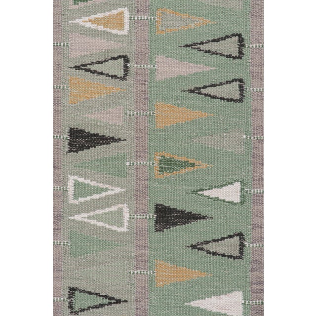 Mid-Century Modern Swedish Geometric Rug by Celerie Kemble for Chairish in Sage, 2'6"x12' For Sale - Image 3 of 8