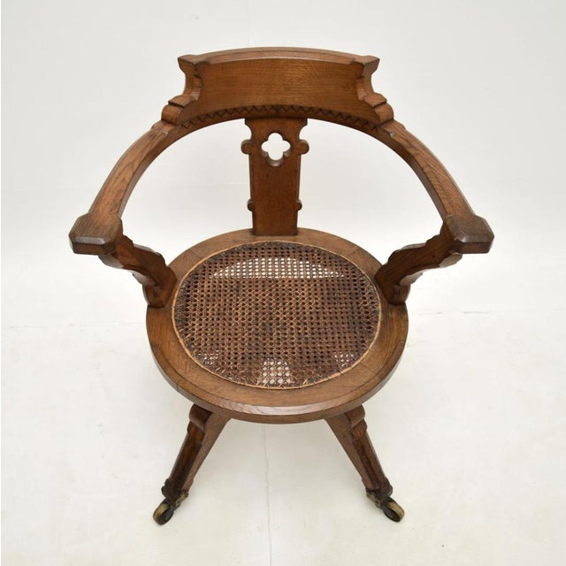 Antique Victorian Gothic Revival Oak Swivel Chair, 1870 For Sale - Image 6 of 13