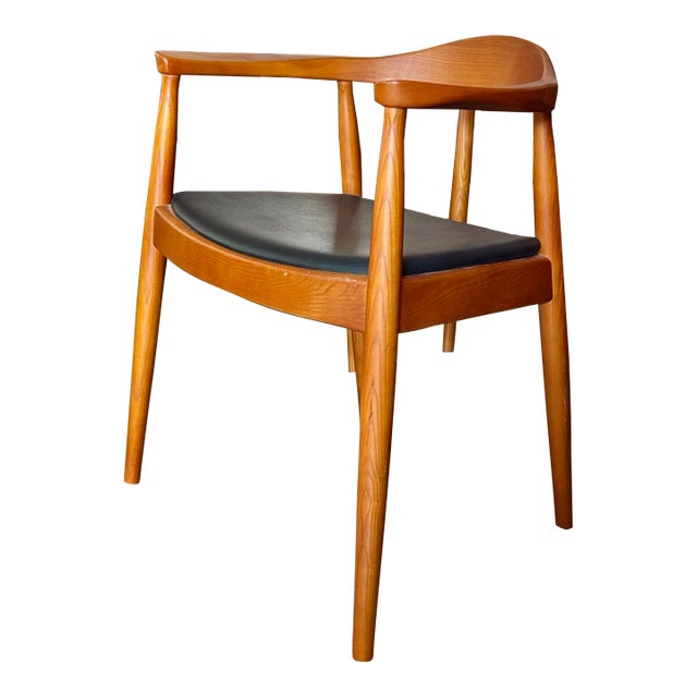 Iconic Solid Teak Chairs With Black Leather Seats in the Style of Hans Wegner, Circa 1960s For Sale