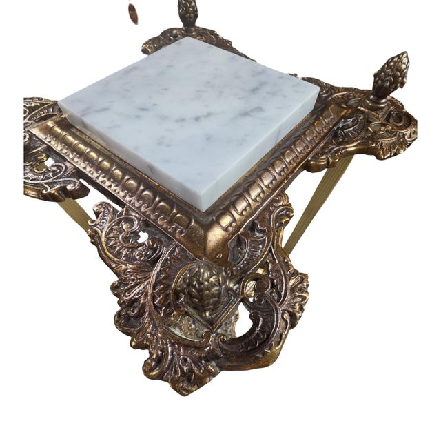 Vintage Hollywood Regency 2-Tier Brass & Marble Stand For Sale - Image 6 of 12