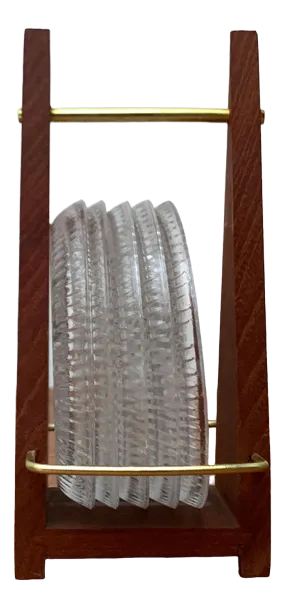 Mid-Century German Lead Crystal Glass Coasters in Teak Tray, 1960s, Set of 6