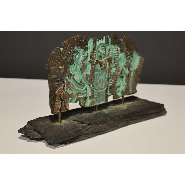 Brutalist Bronze Sculpture on Stand With Sedimentary Base For Sale - Image 9 of 9