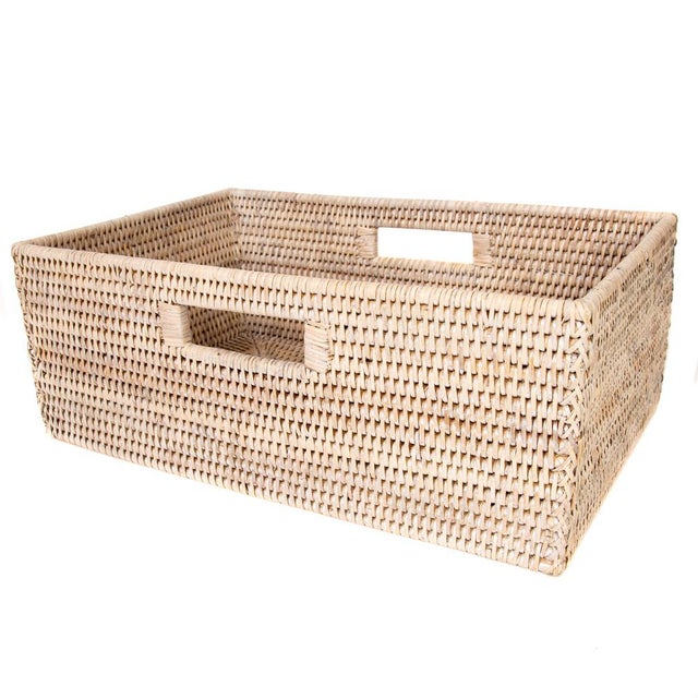 Artifacts Rattan Rectangular Shelf Basket with Side Handles in White Wash - 16" For Sale - Image 9 of 9
