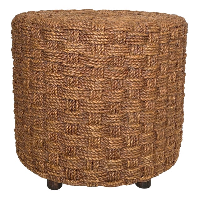 1970s Rope stool with round wooden legs in the style of Audoux Minet For Sale