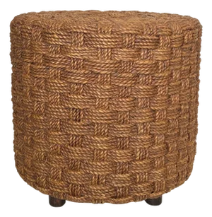 1970s Rope stool with round wooden legs in the style of Audoux Minet