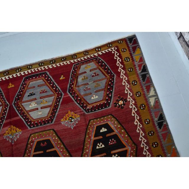 1960s Oversize Hand Woven Rustic Decor Wool Area Rug For Sale - Image 5 of 11