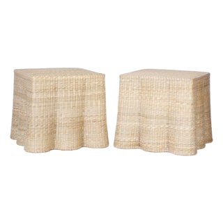 Pair of Wicker Drapery Ghost End Tables For Sale