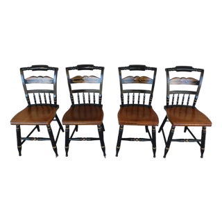 L Hitchcock Maple Stenciled Eagle Back Tavern Inn Chairs - Set of 4 For Sale