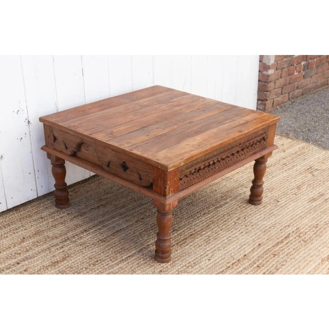 Rana Carved Square Teak Table For Sale - Image 9 of 13