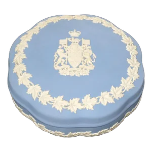 Wedgwood English Jasperware Pale Blue & Antique White Neoclassical Jewelry Trinket Box