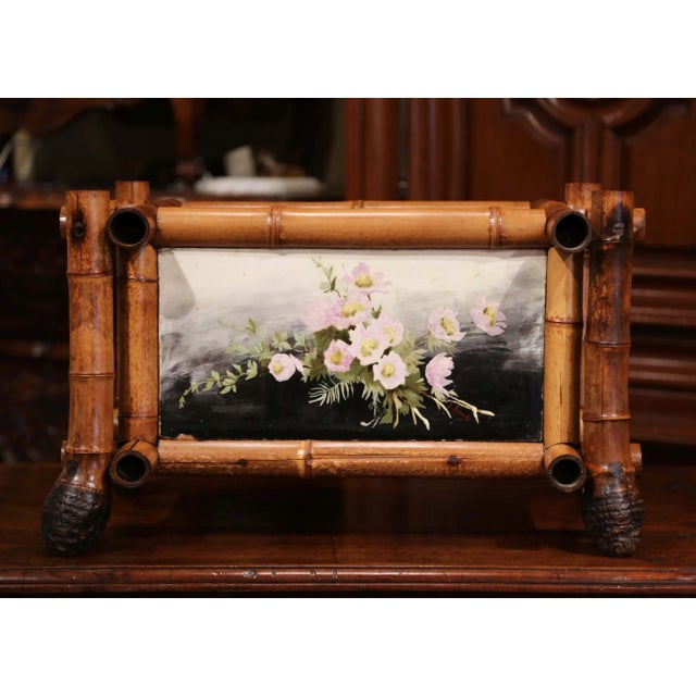 Early 20th Century French Bamboo Jardinière With Hand-Painted Floral Panels For Sale - Image 12 of 12
