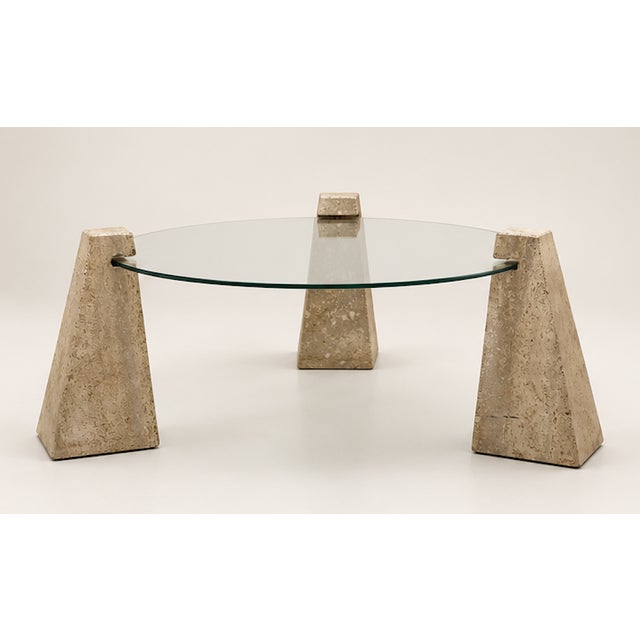 Beige Vintage Glass and Travertine Coffee Table, 1970 For Sale - Image 8 of 8