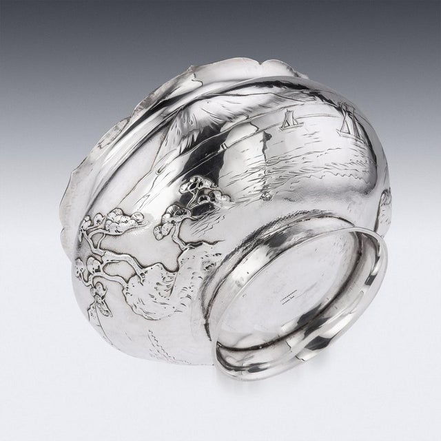Metal 20th Century Japanese Meiji Solid Silver Fuji Mountain Bowl, 1900s For Sale - Image 7 of 18