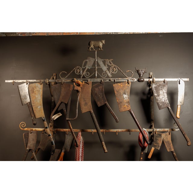 c. 1880s - 1890s (Pat. May 28, 1889); Bernard Gloekler Co. - Pittsburgh Massive forged iron butcher's wall rack by the...