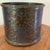 The product is a stylized planter in a Chinoiserie palm beach style, featuring pewter with brass overlay ornamentation....