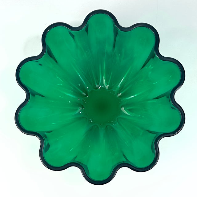 Glass Vintage Oversized Villeroy & Boch 'Neptun' Emerald Green Fluted Crystal Bowl, Made in Germany For Sale - Image 7 of 10