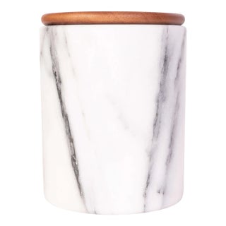 Artifacts Trading Company Storage Canister with Sealed Wood Top in White, Large For Sale