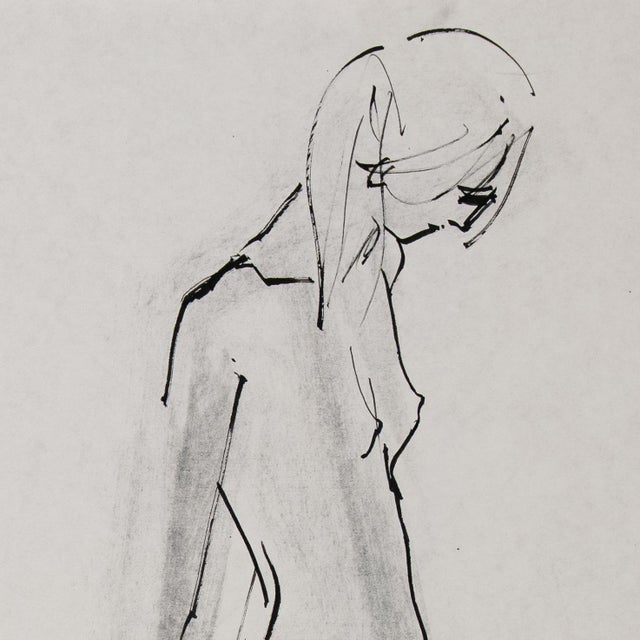 Modern 'Standing Nude', by Michael Decker, American Modernist India Ink and Graphite Figural Study For Sale - Image 3 of 5
