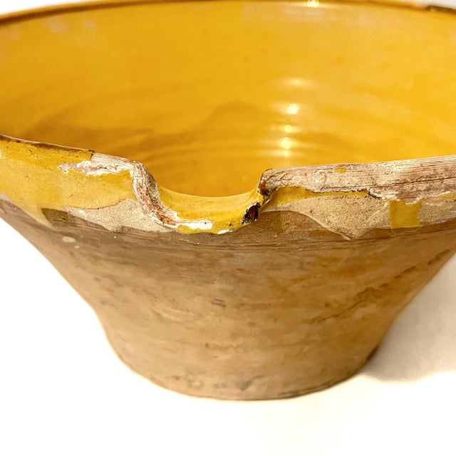 Yellow Large Antique French Earthenware Tian Bowl With Honey Glaze For Sale - Image 8 of 9