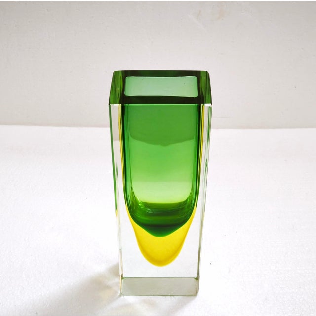 Glass Large Vintage Rectangular Block Vase in Murano Sommerso, Italy, 1960s For Sale - Image 7 of 18