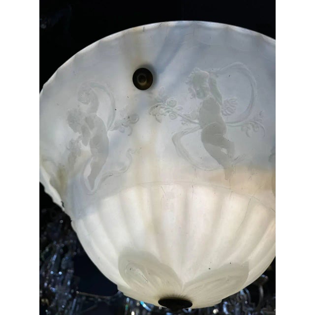 1920s Opaline Glass Large Light Fixture With Cherubs For Sale In New York - Image 6 of 8