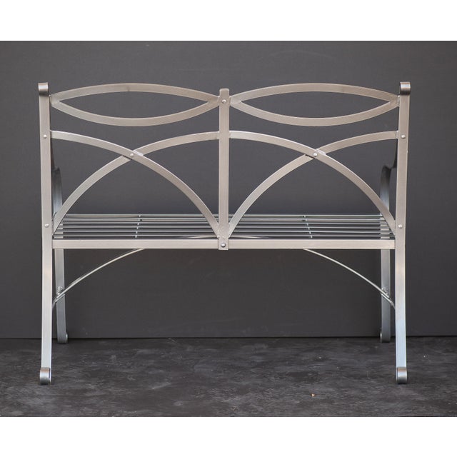 Silver English Garden Seat or Bench of Painted Metal in the Regency Style For Sale - Image 8 of 12