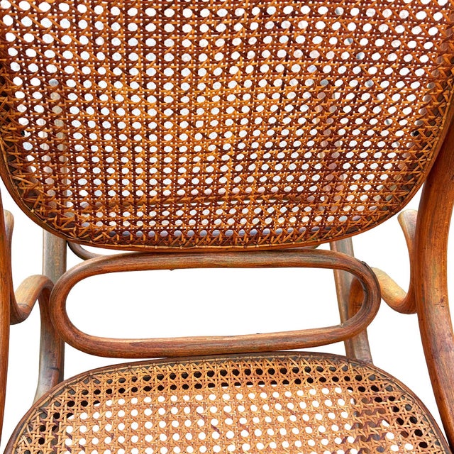 Wood Late Victorian Oak & Caine Scrolling Rocking Chair Attributed to Thonet No. 4 For Sale - Image 7 of 7