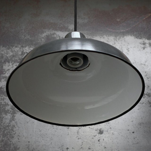 Vintage Industrial French Black Enamel Pendant Light For Sale - Image 4 of 5
