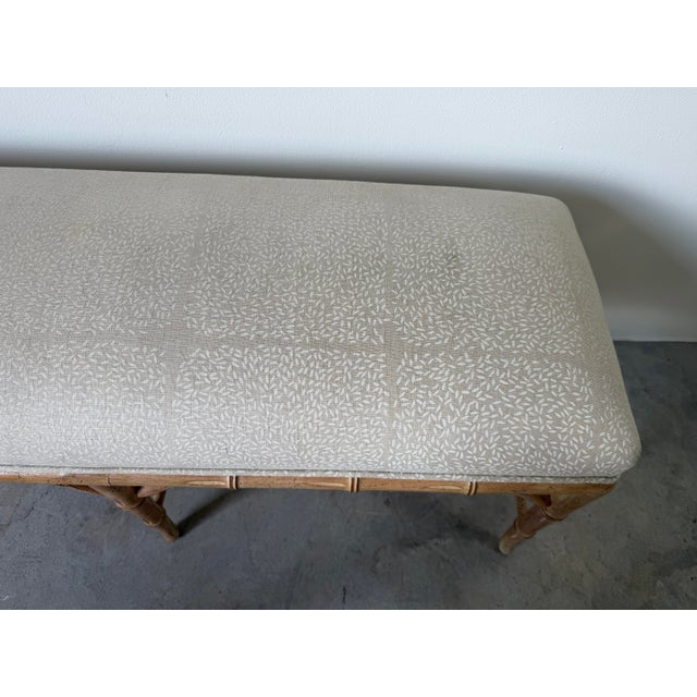 Vintage Hollywood Regency Style Faux Bamboo Carved Upholstered Bench For Sale In Miami - Image 6 of 12