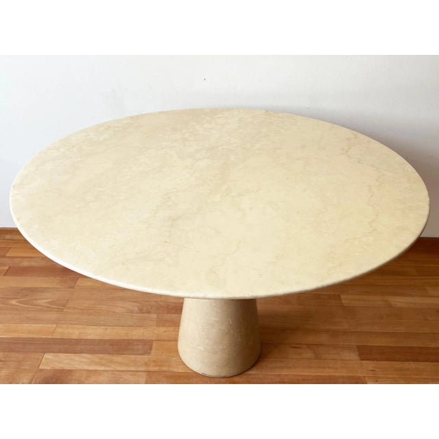 One of a kind Angelo Mangiarotti designer 1970s round Solid marble dining table with sculptural pedestal signature...