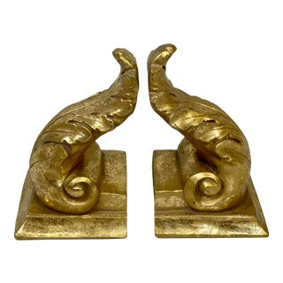Vintage Giltwood Acanthus Leaf Bookends - Pair For Sale