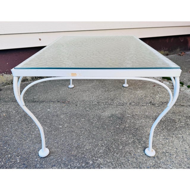 Metal Vintage 1960s White Wrought Iron Glass Top Coffee Table For Sale - Image 7 of 9