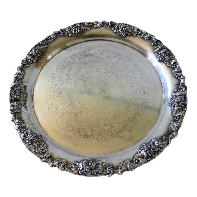 Large Silver-Plated Tray with Embossed Grape Pattern, Sweden For Sale