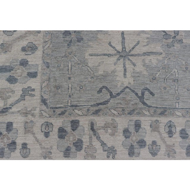 Large Modern Oushak With Floral Motifs With Cream Grey Blue and Powder Blue For Sale - Image 11 of 12