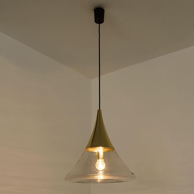 Cone Shape Brass & Clear Glass Pendant Light from Limburg For Sale - Image 9 of 14