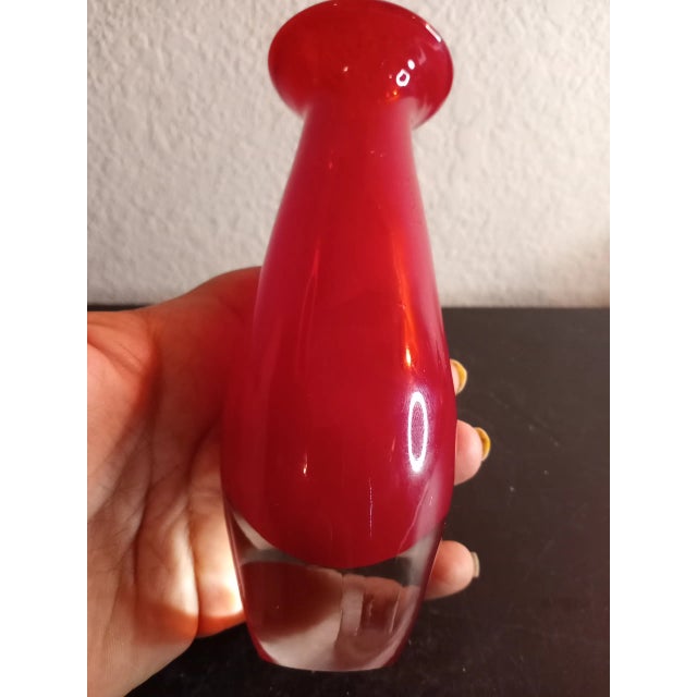 Art Deco 1980s Krosno Red Art Glass Poland Bud Vase. For Sale - Image 3 of 7