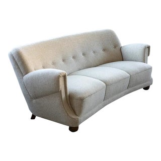Danish 1940s Banana Form Curved Sofa or Loveseat in Red Mohair For Sale