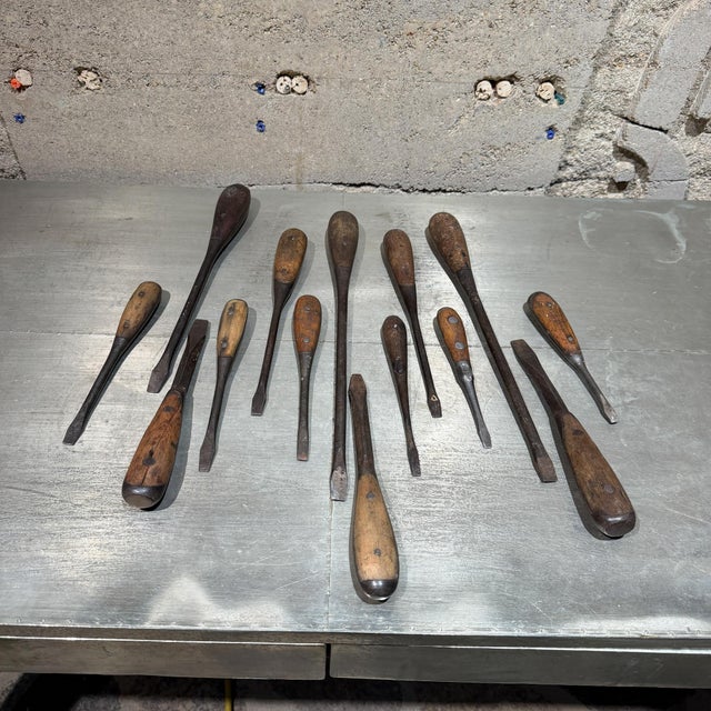 Industrial Vintage Perfect Handle Screwdrivers Wooden Scales Riveted Metal Handle For Sale - Image 3 of 18