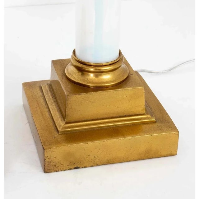 Pair of Brass and White Opaline Glass Lamps For Sale In New York - Image 6 of 8