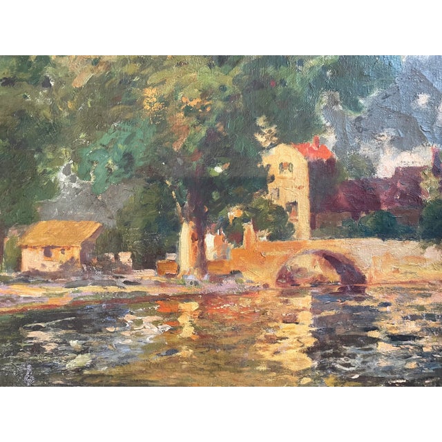 Early 20th Century European Lake Landscape, Vintage Oil Painting For Sale - Image 5 of 10