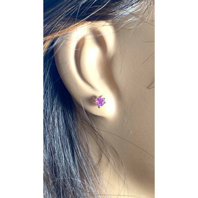 Contemporary Matched Pair Pink Sapphire 0.65 Carat 0.20 Inch 14 Karat Yellow Gold Stud Earrings - 2 Pieces For Sale - Image 3 of 9