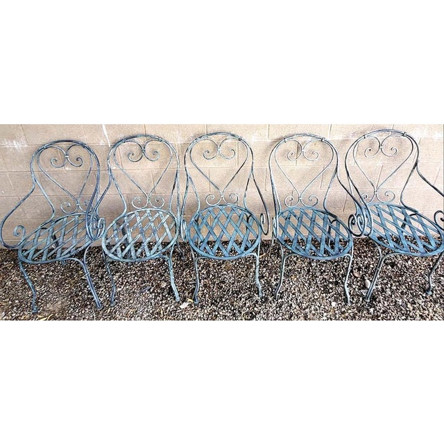 French Vintage French Bistro Wrought Iron Garden Chairs - Set of 5 For Sale - Image 3 of 8