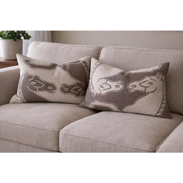 2010s Contemporary William Sonoma Equestrian Lambswool Pillows, a Pair For Sale - Image 5 of 5