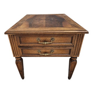Henredon Walnut Banded Top Two Drawer Side Table For Sale