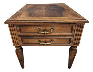 Henredon Walnut Banded Top Two Drawer Side Table