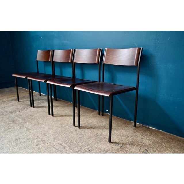 Brown Modernist Minimalist Stackable Tubular Chairs with Wooden Legs from Hiller, 1970s, Set of 4 For Sale - Image 8 of 18